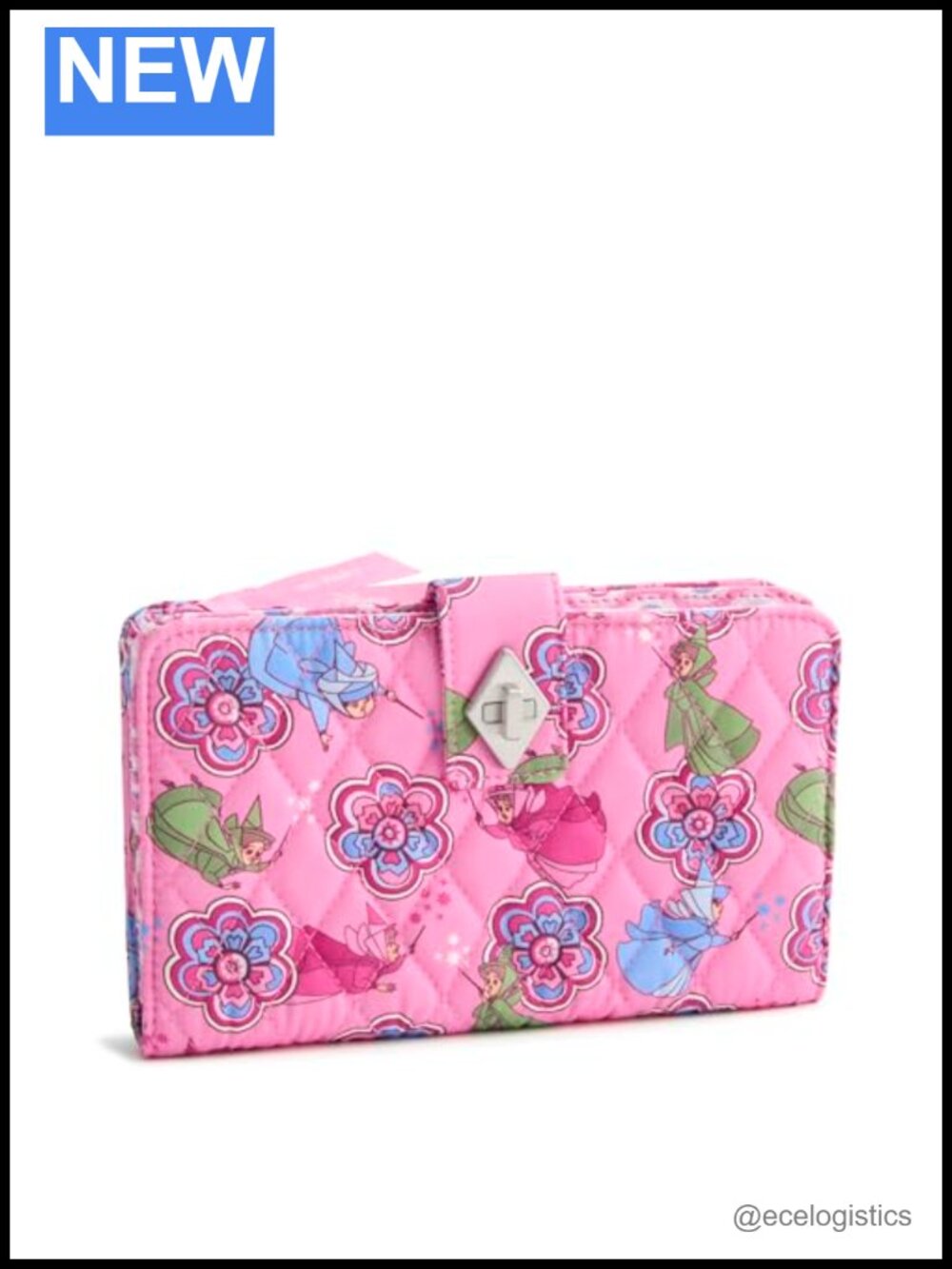 Cotton Turnlock Wallet with Zip Closure, Multiple Pockets, ID Windows